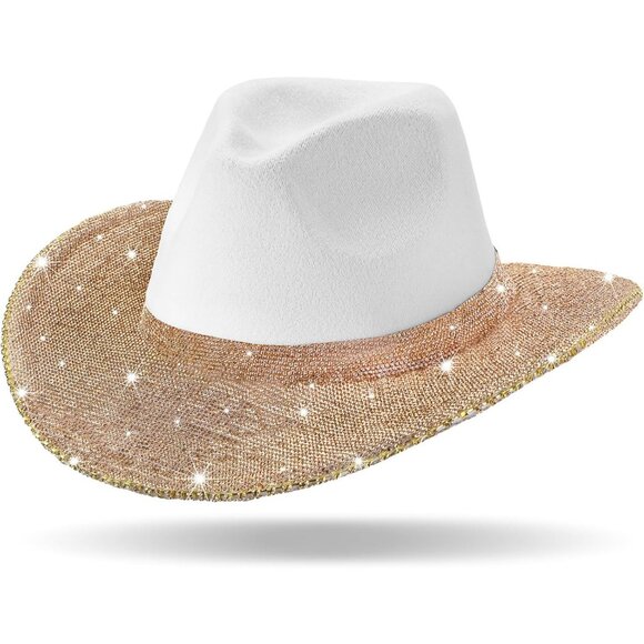 Hercicy White Gold Cowgirl Hat Women Western Rhinestone Bling